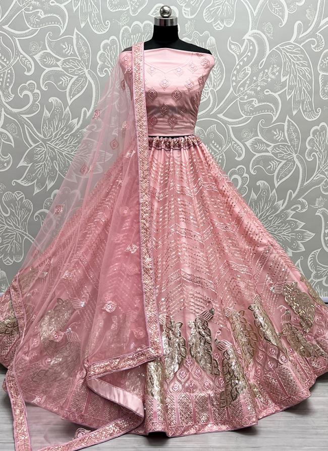 Velvet Pink Bridal Wear Embroidery Work Lehenga Choli